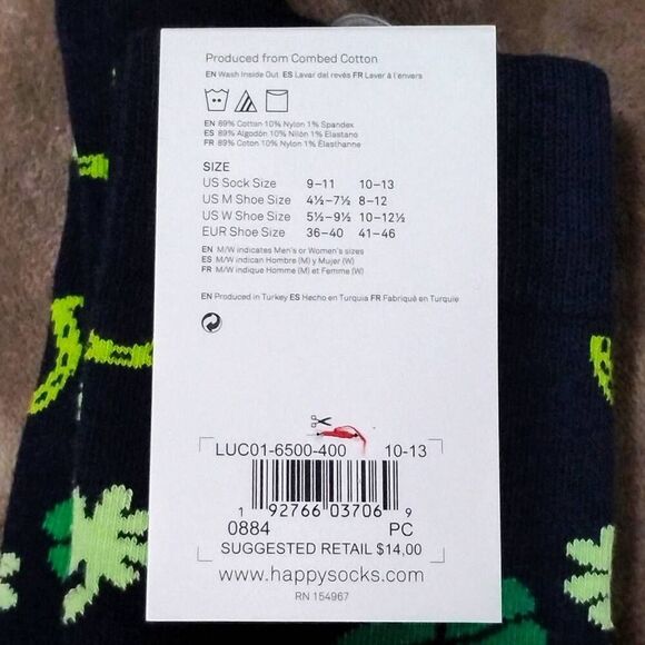 NWT HAPPY SOCKS ST. PATRICKS DAY NAVY W 4LEAF CLOVER HORSESHOE MADE IN TURKEY US - Picture 2 of 5